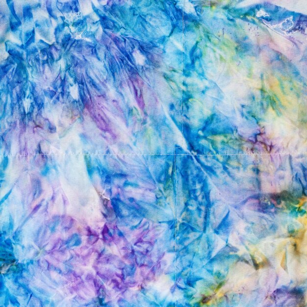 Abstrakcyjny niebieski i żółty szyty batik
