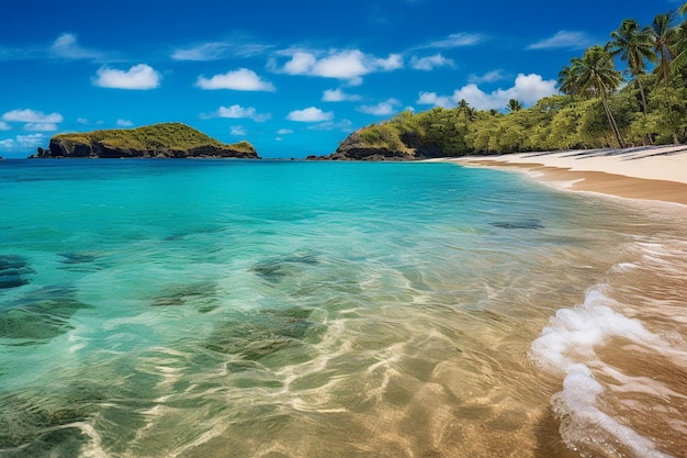Abstrakcyjny niewyraźny obraz tropikalnej pięknej piaszczystej plaży i czystej wody z kopiowaniem przestrzeni letniej