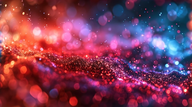 Abstrakcyjny obraz błyszczących czerwono-fioletowych cząstek rozmytego tła aigx