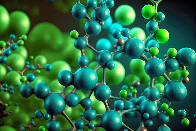 Abstrakcyjny obraz cząsteczki kosmetycznej w zielonych odcieniach niebieskiego