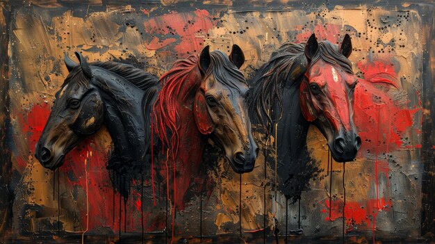 Abstrakcyjny obraz elementy metalowe tekstura tło zwierzęta konie