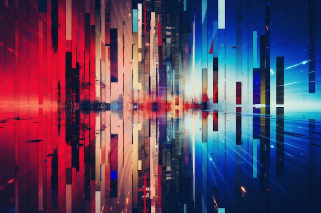 abstrakcyjny obraz futurystycznego miasta z czerwonymi i niebieskimi światłami