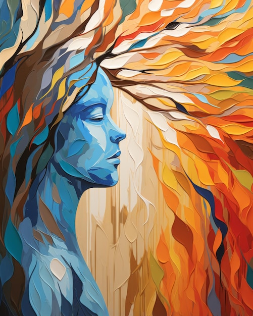 abstrakcyjny obraz kobiety z kolorowymi włosami