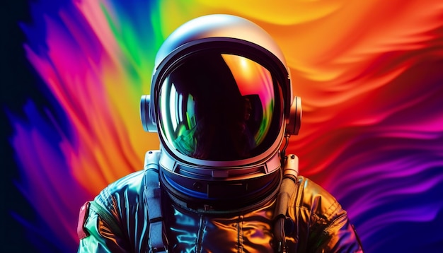 Abstrakcyjny obraz kosmonauta w kolorach tęczy