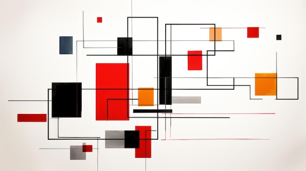 abstrakcyjny obraz kwadratów i prostokątów w kolorze czerwono-pomarańczowym i czarnym