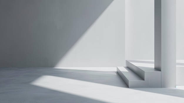 Abstrakcyjny obraz pustego białego pokoju wykonanego w płaskim stylu minimalizm schody schody kolumna Architektura wnętrza brak mebli niezwykły projekt generatywny przez AI