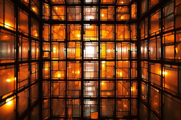 Abstrakcyjny obraz wnętrza nowoczesnego budynku ze szklanymi oknami