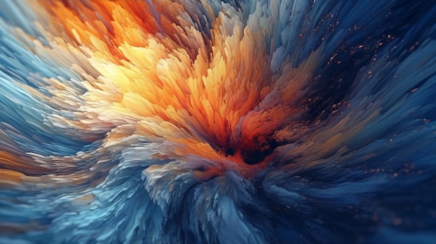 Abstrakcyjny obraz wody i eksplozji w stylu pomarańczowym i niebieskim