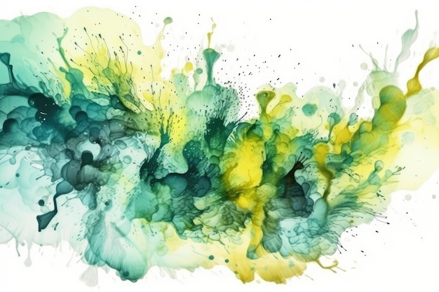 Abstrakcyjny obraz z zielonymi i żółtymi odcieniami na białym płótnie