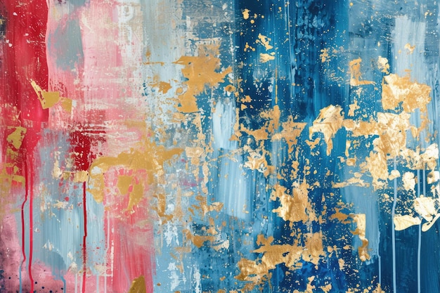 Zdjęcie abstrakcyjny obraz złota, niebieskiego i czerwonego koloru namalowany na tle aigx