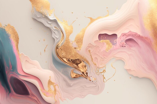 Abstrakcyjny pastelowy słodki odcień marmurowej tekstury atramentu alkoholowego ze złotym połyskiem brokatu
