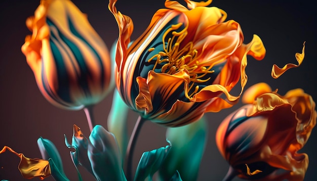 Abstrakcyjny płynny atramentowy kwiat Generatywna sztuczna inteligencja