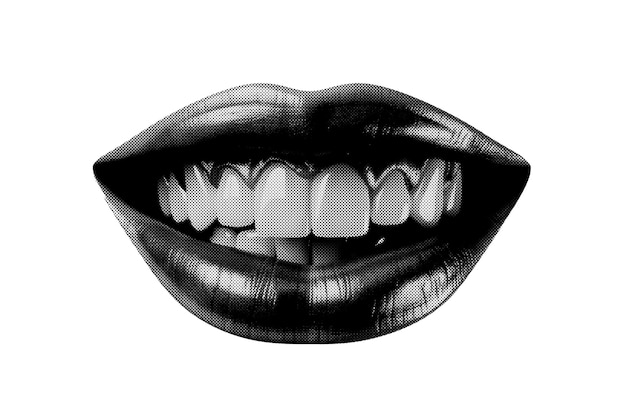 Abstrakcyjny półton uśmiechnięty usta element kolażu modny element projektowania grunge