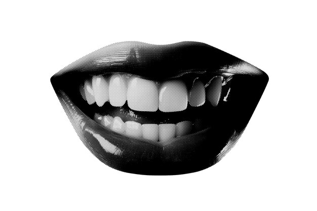 Abstrakcyjny półton uśmiechnięty usta element kolażu modny element projektowania grunge