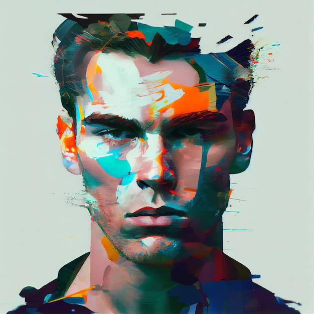 Abstrakcyjny portret mężczyzny z ilustracją efektu usterki Generative AI