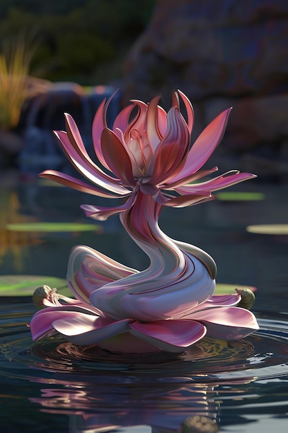 Zdjęcie abstrakcyjny projekt 3d postaci kobiety wyłaniającej się z rozciągającego się kwiatu lotosu