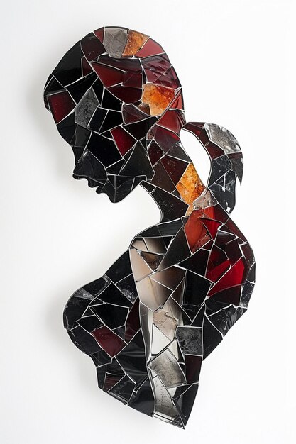Abstrakcyjny projekt 3D sylwetki kobiety utworzonej przez mozaikę szklanych kawałków