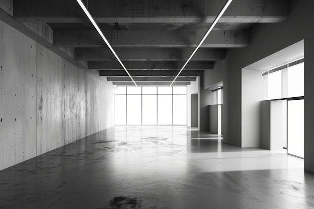 Zdjęcie abstrakcyjny projekt wnętrza nowoczesnego białego salonu wystawowego z pustą podłogą i betonową ścianą