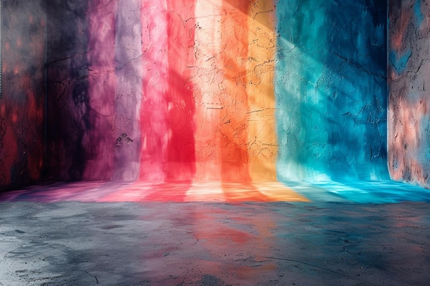 Zdjęcie abstrakcyjny pusty pokój z kolorowymi ścianami i podłogą 3d