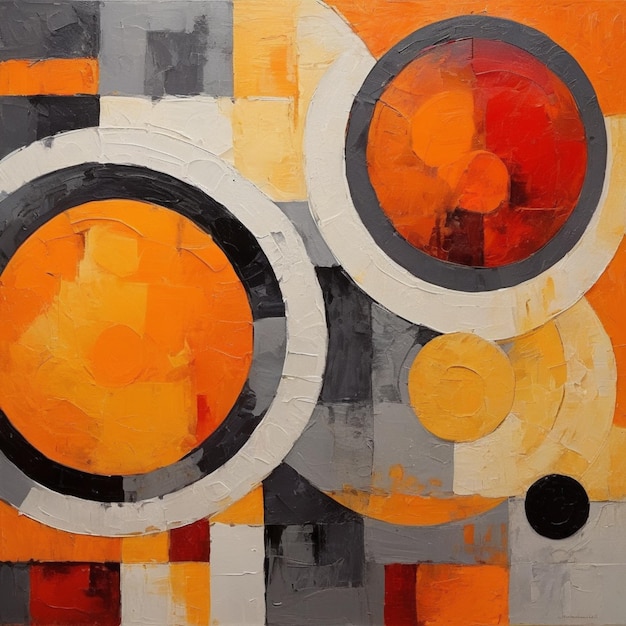 abstrakcyjny realizm malarski w kolorze pomarańczowym i szarym z nowoczesnymi technikami pędzla w stylu bauhaus