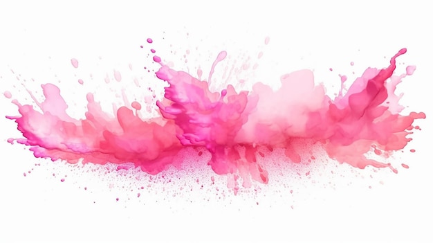 Zdjęcie abstrakcyjny różowy plusk wody akwarelowej na białym tle wykonany przez generatywną sztuczną inteligencję