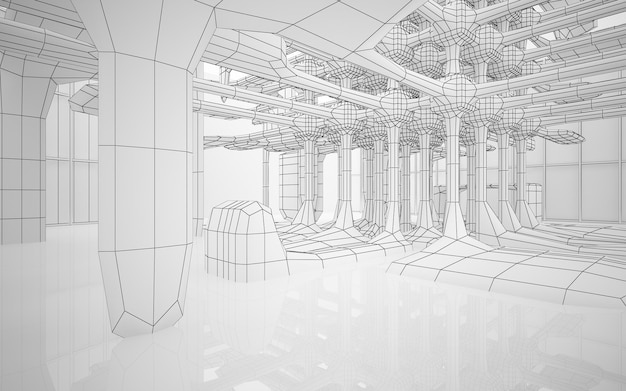 Abstrakcyjny rysunek biały parametryczne wnętrze Wielokąt czarny rysunek ilustracja 3D i renderowanie
