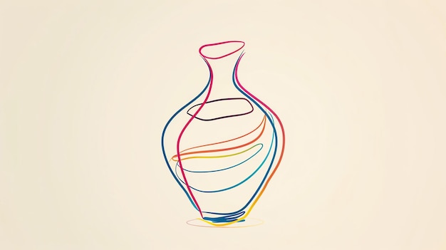 Abstrakcyjny rysunek wazy wazon składa się z wielu kolorów, w tym niebieskiego, zielonego, żółtego, pomarańczowego i różowego
