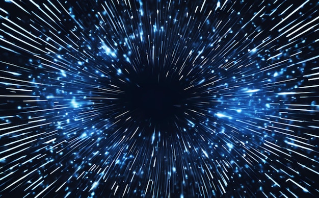 Abstrakcyjny ślad niebieskiego światła kreatywne tło kosmiczne Eksplozja Hyperskok do innej galaktyki