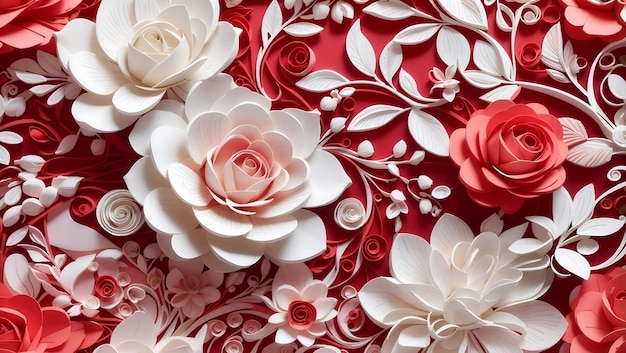 Abstrakcyjny styl sztuki papieru kolorowe kwiaty bezszwodowe wzory projektowania tapety generowane przez sztuczną inteligencję