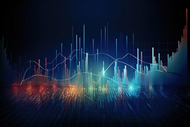 Abstrakcyjny świecący wykres finansowy na ciemnym tle giełda Trendy gospodarcze