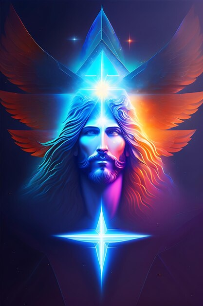 Abstrakcyjny transcendentalny portret Zbawiciela futurystycznego Jezusa Chrystusa na krzyżu