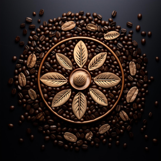 Zdjęcie abstrakcyjny układ ziaren kawy w stylu sztuki mandali hiperrealistyczne piękne światło