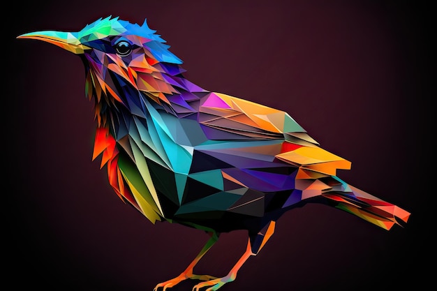 Abstrakcyjny wielokąt kolorowy ptak na czarnym tle ai generatywny
