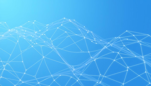 Abstrakcyjny wzór geometryczny z białymi liniami i kropkami na niebieskim tle
