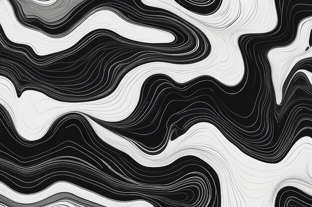 Abstrakcyjny wzór linii topograficznej konturu w czerni i bieli