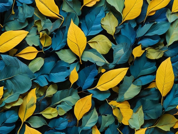 Abstrakcyjny wzór natury niebieskie zielone żółte liście