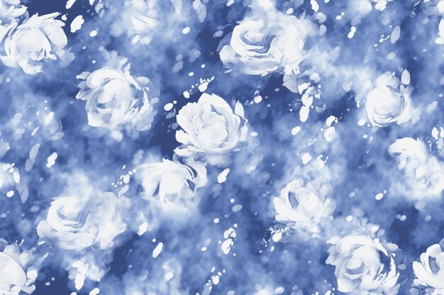 abstrakcyjny wzór niebieskich i białych róż w stylu marzycielskich akwarelowych kwiatów