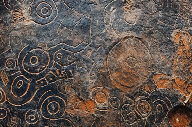 Abstrakcyjny wzór petroglifów na teksturowanej powierzchni kamienia stworzony za pomocą generatywnego ai