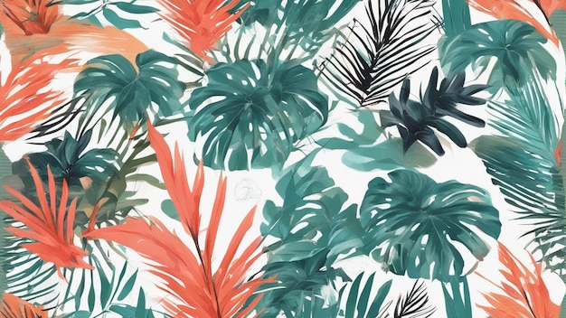 Abstrakcyjny wzór tapety z tropikalnymi liśćmi