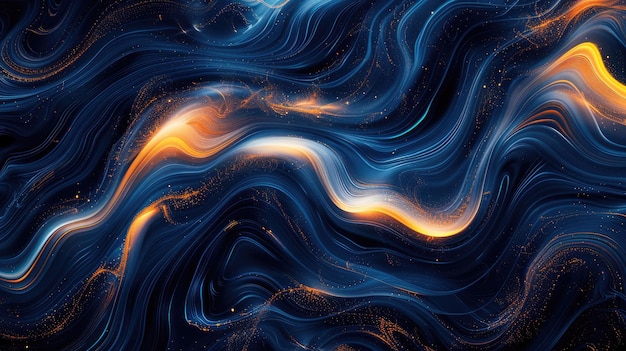 Abstrakcyjny wzór z niebiesko-pomarańczowym wirem światła z wieloma błyszczeniami