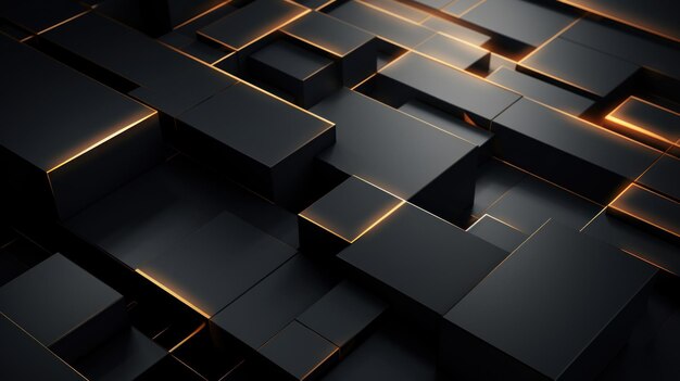 Abstrakt 3d renderowanie chaotycznych czarnych i złotych kostek Futuristyczne tło Generatywna sztuczna inteligencja
