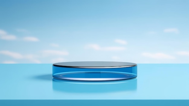 Abstrakt 3D Wyświetlacz Stand Szklany Podium Niebieska Woda Tło Wyświetlarz 3D Szklany Produkt Kosmetyczny