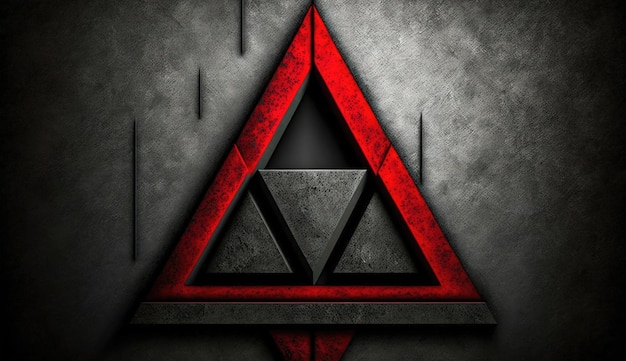 Zdjęcie abstrakt bliss stylowy graficzny plakat z czerwonym i szarym trójkątem na ciemnym metalu.