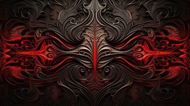 Abstrakt Czarno-czerwona lustrowa tekstura psychedeliczna głęboko ciemna i głęboko czerwona tekstura fantasy