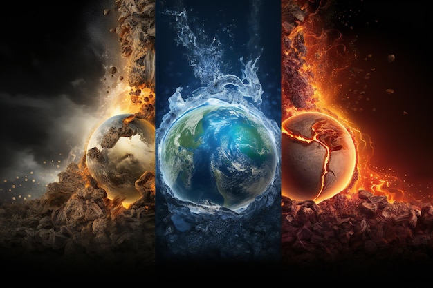 Zdjęcie abstrakt cztery elementy sztuka koncepcyjna ziemia ogień powietrze woda tło
