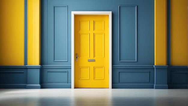 Abstrakt Harmony Żółte drzwi na niebieskim tle