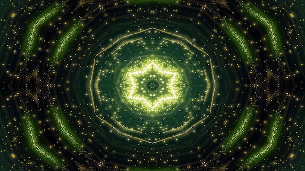 Abstrakt Kolorowy Błyszczący i Hipnotyczny Koncepcja Symetryczny Wzorzec Ornamentalny Dekoracyjny Kaleidoskop Ruch Krąg geometryczny i kształty gwiazd