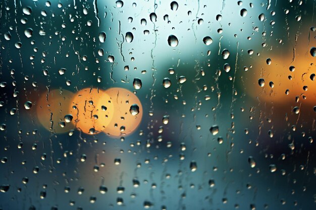 Zdjęcie abstrakt kropli wody na szkle w deszczowy dzień i ciemną pogodę