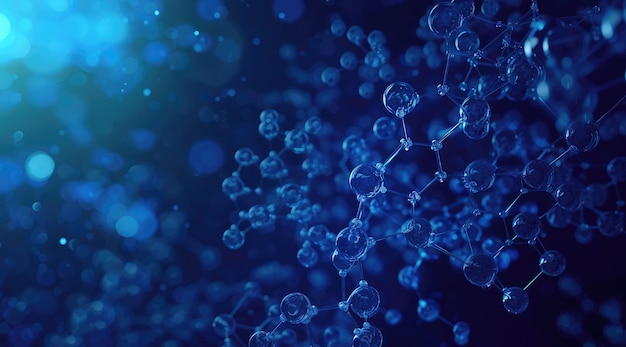 Abstrakt Niebieska sieć molekularna na ciemnym tle