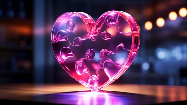 Abstrakt oświetlony neonowym światłem znak serca miłości z bliska